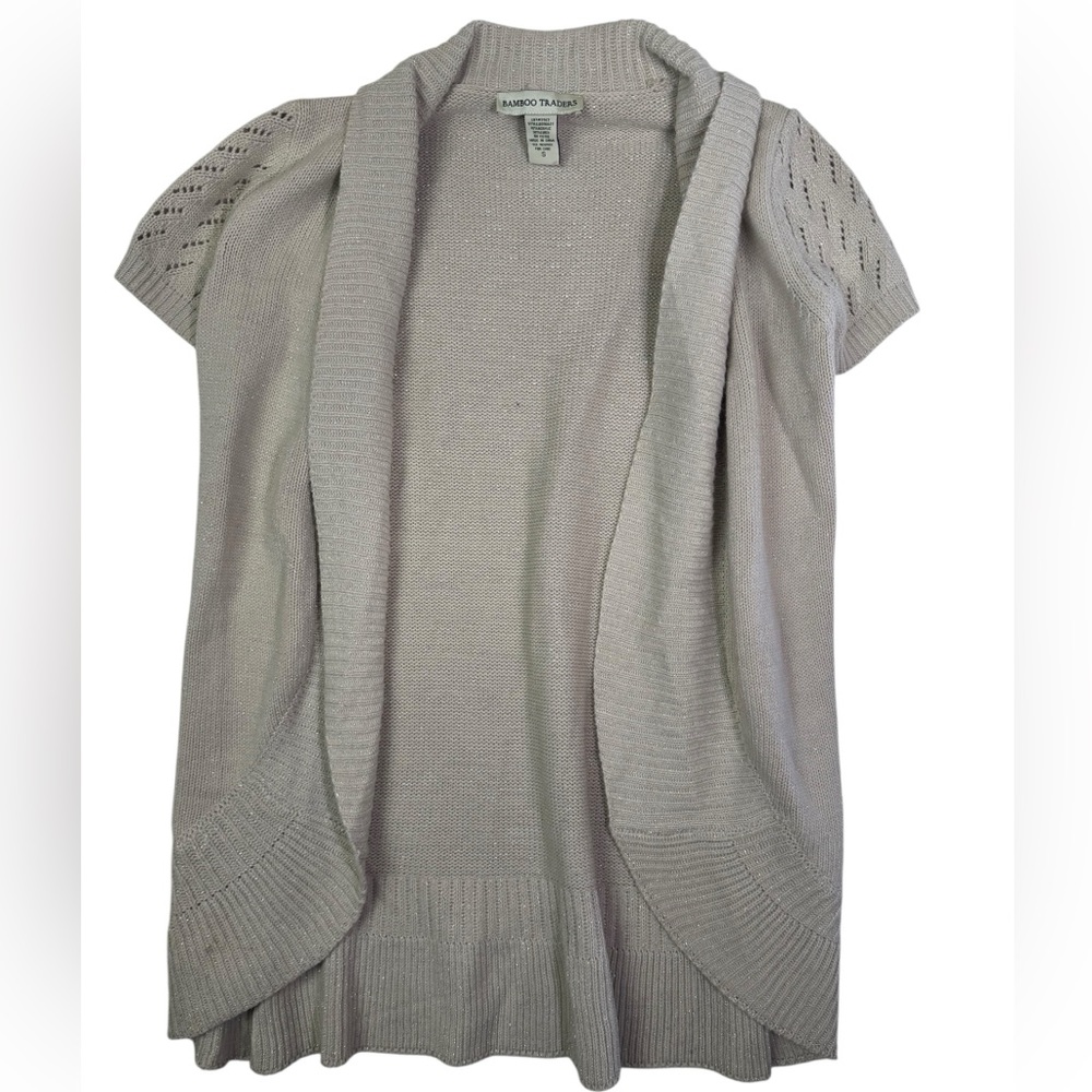 Bamboo Traders Beige Short Sleeve Open Front Cardigan Sweater‎ Size Small
